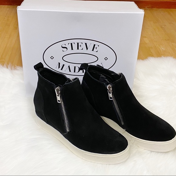 Steve Madden Shoes - Steve Madden Suede Black Wedgie Sneakers NWB